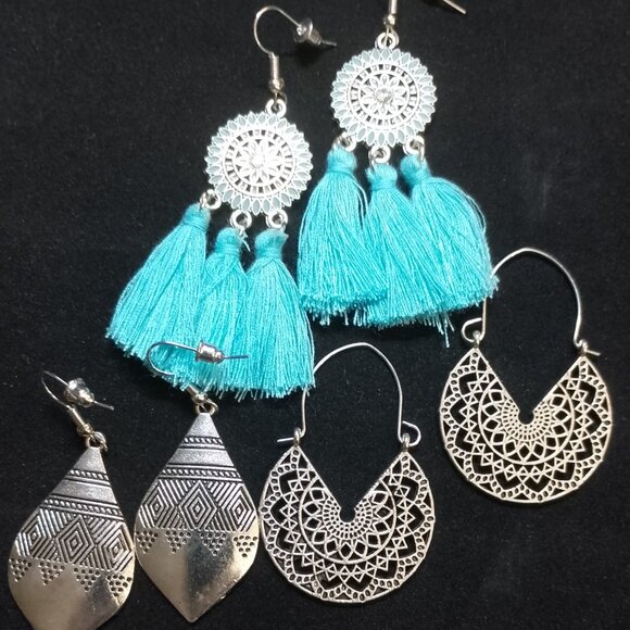 SALE!! 3 Pair BOHO EARRINGS, Silvery BLUE BUNNY'S BOHO BAUBLES - Picture 9 of 12